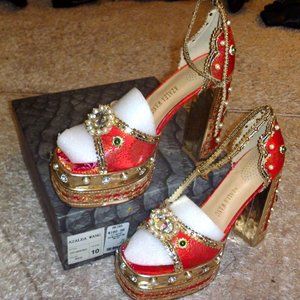 Azalea Wang Akira Dolls Kill Cici Red Platform Regal Jewel Boots Size 10